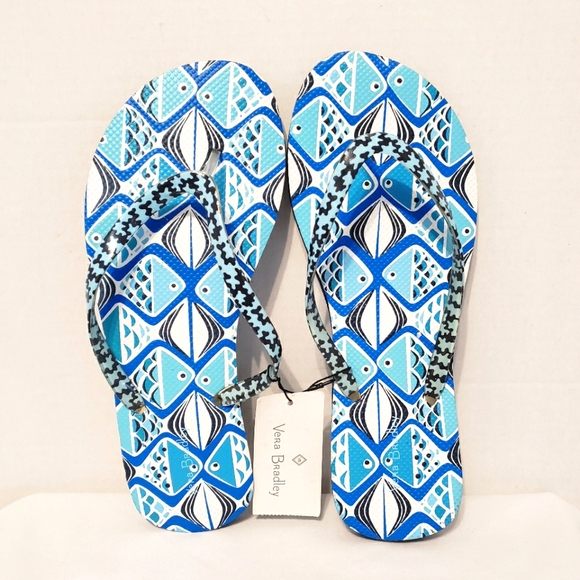 Vera Bradley Go Fish Blue Flip-Flops, Size Lg (9-10) - Picture 1 of 8